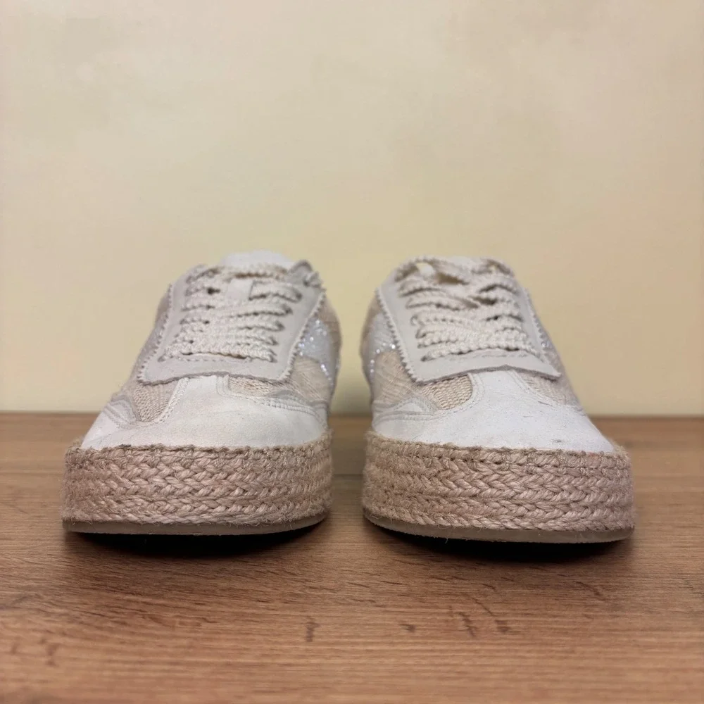DOLCE VITA Notice Beaded Espadrille Sneakers Natural Burlap Tan Women Size 9